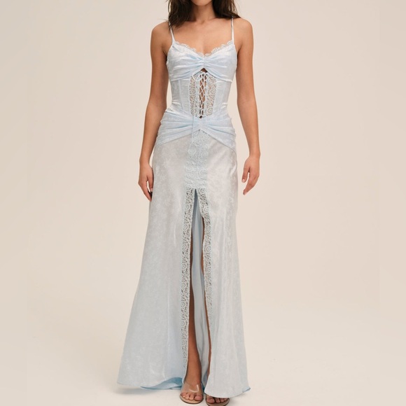 For Love and Lemons Silk Ophelia Blue Gown Size 4 - Picture 15 of 16